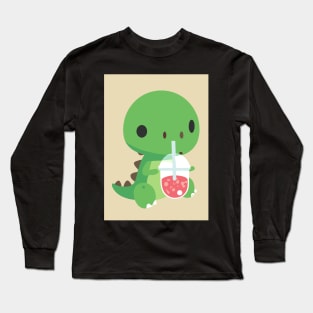 Cute Baby Dinosaur drinks Shake Long Sleeve T-Shirt